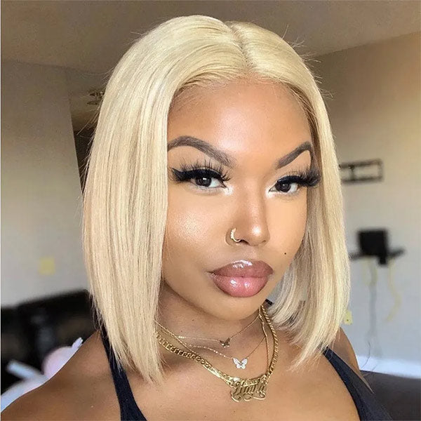 Straight 613 Blonde Bob Wig 13x4 Lace Front Human Hair Wig Pre Plucked