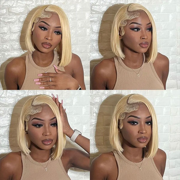 Straight 613 Blonde Bob Wig 13x4 Lace Front Human Hair Wig Pre Plucked