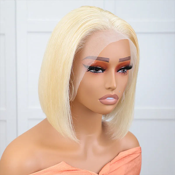 Straight 613 Blonde Bob Wig 13x4 Lace Front Human Hair Wig Pre Plucked