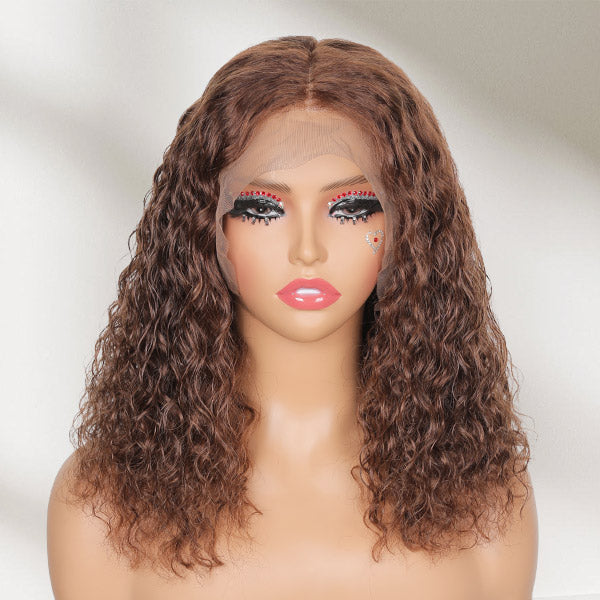 Brown Wig Water Wave Short Bob Hair 13X4 Lace Front wig