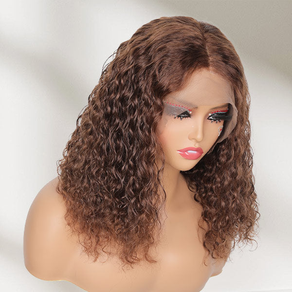 Brown Wig Water Wave Short Bob Hair 13X4 Lace Front wig