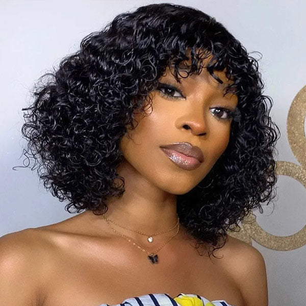 Mslynn Glueless Wig Super Easy Curly Wig With Bangs Top Lace Wig