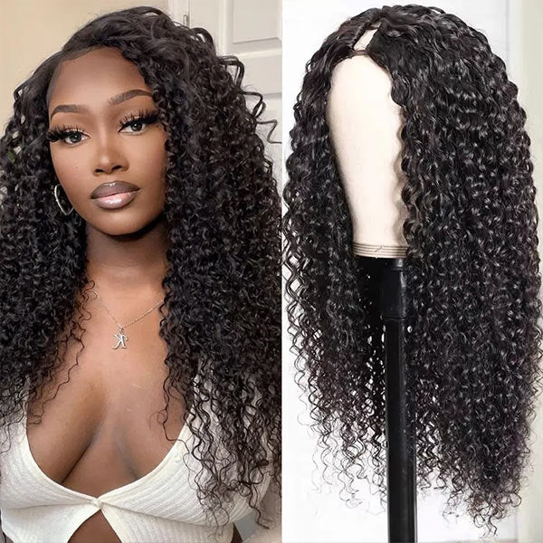 Deep Curly V Part Human Hair Wig No Leave Out Human Hair Wig Upgrade U Part Wig Glueless Wig