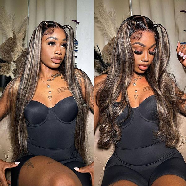 Mslynn Balayage Highlight Wig Transparent 13X4 Lace Front Wigs Straight Human Hair Wig