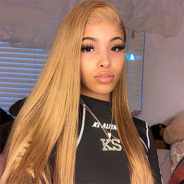 Straight #27 Honey Blonde 13X4 Lace Front Wig Human Hair Colored Wigs For Women