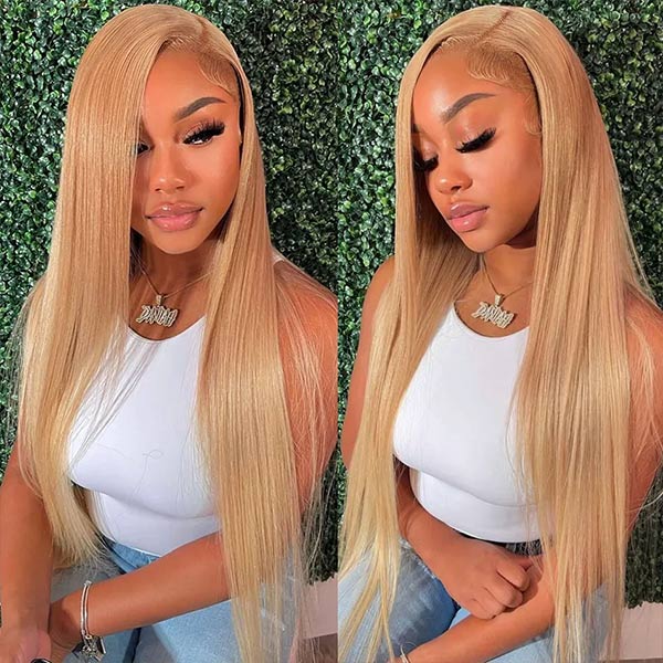 Straight #27 Honey Blonde 13X4 Lace Front Wig Human Hair Colored Wigs For Women