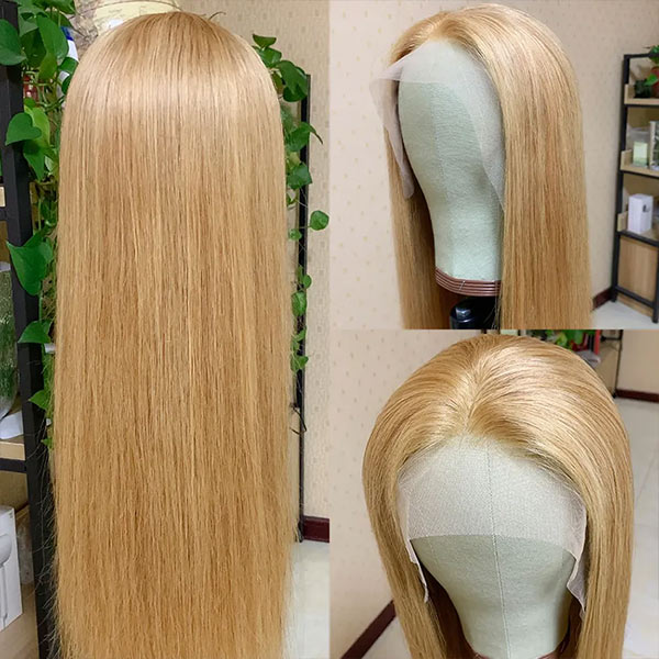 Straight #27 Honey Blonde 13X4 Lace Front Wig Human Hair Colored Wigs For Women