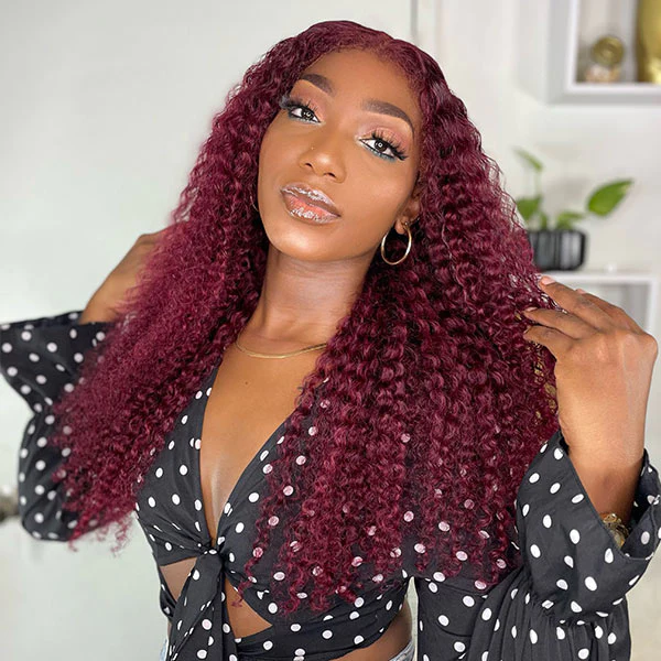 4C Edges Burgundy Curly 13X4 Lace Front Wig Human Hair