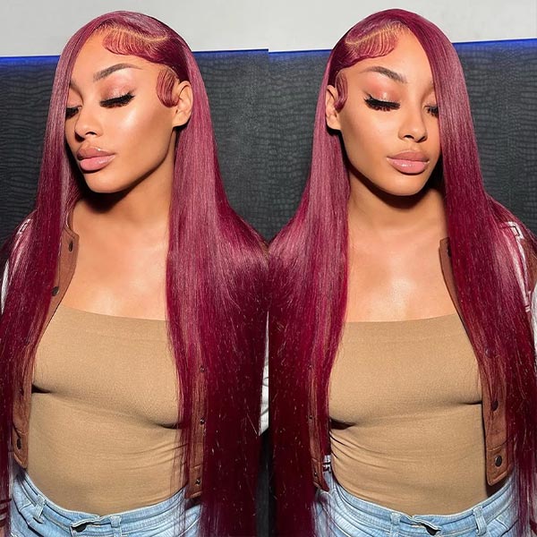 Mslynn Burgundy 99J Straight Wig 13x4 Lace Front Human Hair Wigs For Women Colored Wig