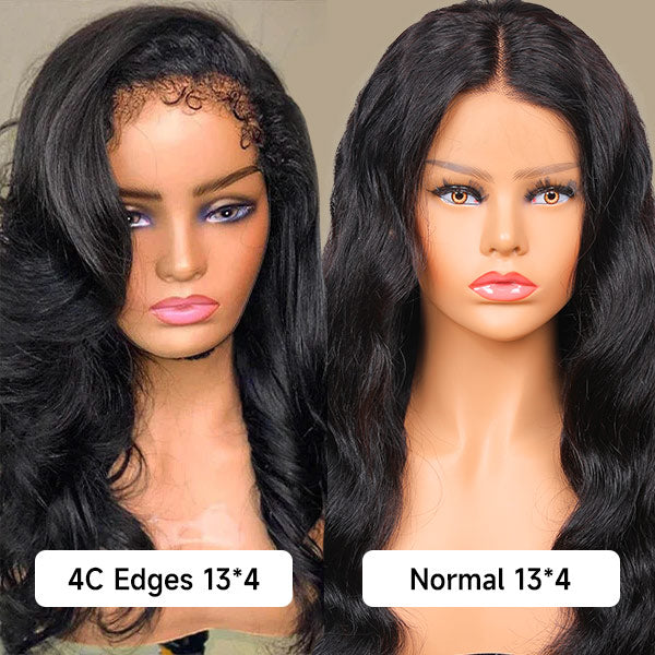Body Wave 4C Kinky Edges 13x4 Lace Wig With Curly Baby Hair  Natural Hairline Glueless Wig