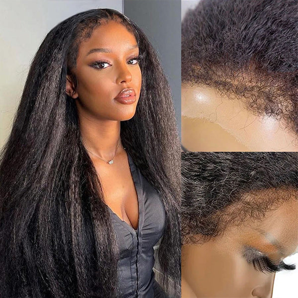 Mslynn Type 4 Hairline Kinky Straight 13X4 Lace Front Wig Realistic Kinky Edges Yaki Straight Wig