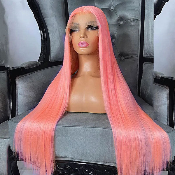 Pink 13X4 Transparent Lace Front Wig Body Wave Human Hair Wigs