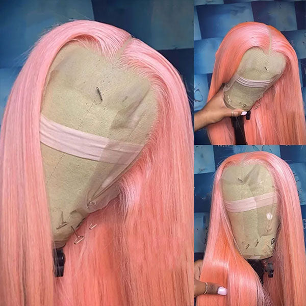 Pink 13X4 Transparent Lace Front Wig Body Wave Human Hair Wigs