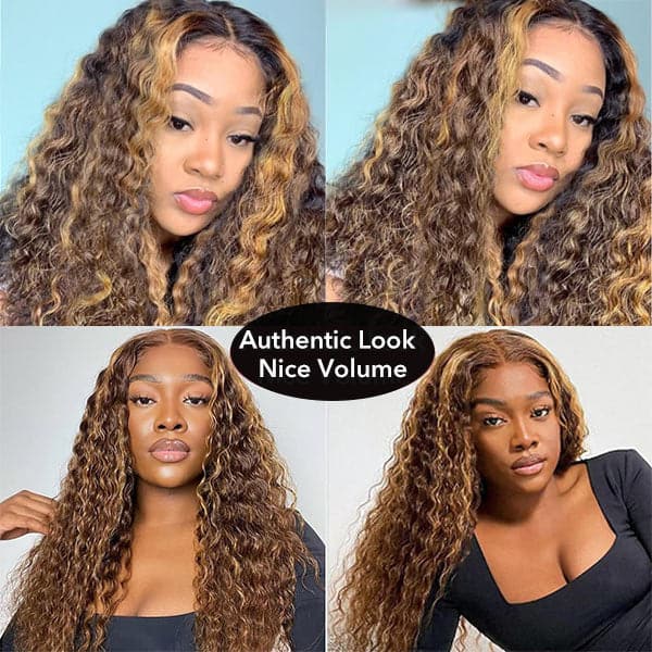 Deep Curly 4/27 Brown Colored Highlight Wig