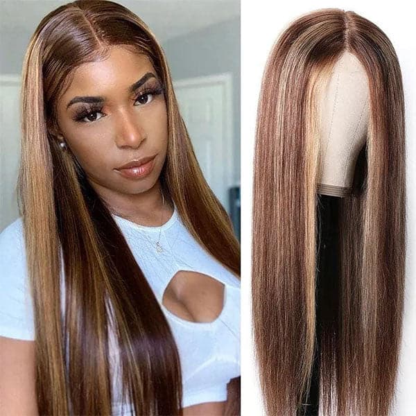 [20"=$119] 4/27 Highlight Wig 4X4 Lace Closure Wig Straight Wig