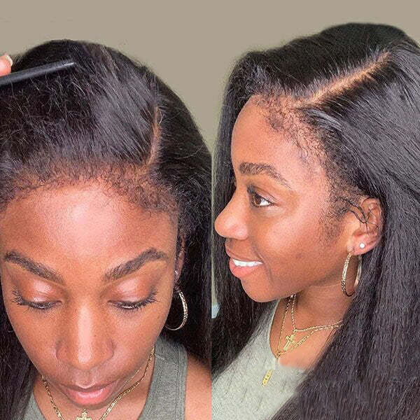 Mslynn Type 4 Hairline Kinky Straight 13X4 Lace Front Wig Realistic Kinky Edges Yaki Straight Wig