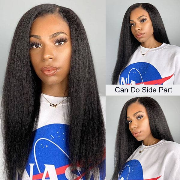 Mslynn Kinky Straight 13x4 Lace Front Wig Human Hair Pre Plucked With Baby Hair
