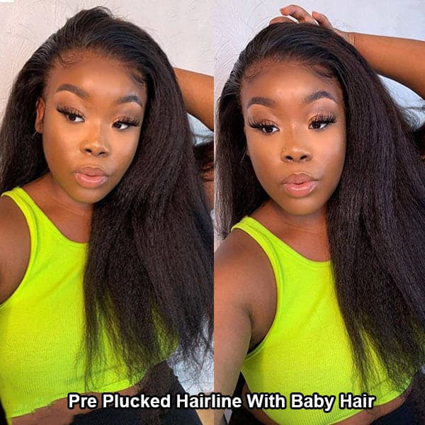 Mslynn Kinky Straight 13x4 Lace Front Wig Human Hair Pre Plucked With Baby Hair