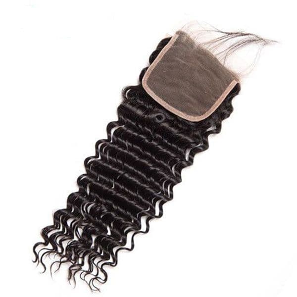 Mslynn Brazilian Deep Wave 3 Bundles With Lace Closure 8A Grade Remy Hair with Lace Closure Natural Color