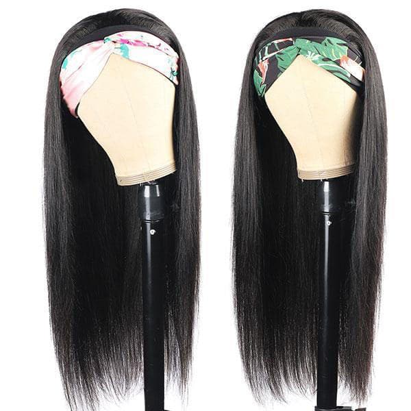 Straight Headband Wig Human Hair Brazilian Virgin Hair Glueless Wig None Lace Wig