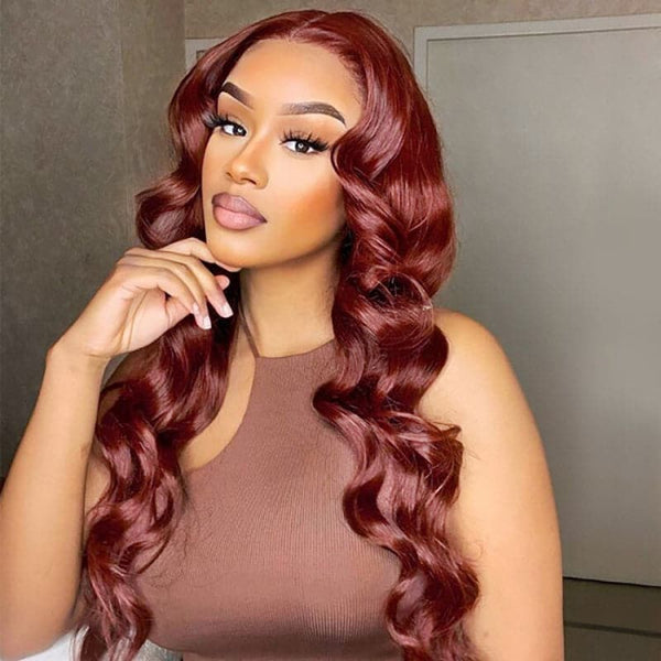 Mslynn Hair 33 Reddish Brown Auburn T Part Lace Wig Body Wave Human Hair Colored Wigs