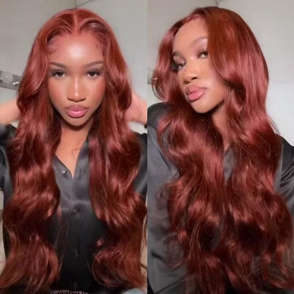 Mslynn Hair 33 Reddish Brown Auburn T Part Lace Wig Body Wave Human Hair Colored Wigs