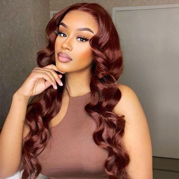 Spring Sale 33 Red Brown Auburn Brown Human Hair Wigs Body Wave Wig T Part Wig Straight Wig