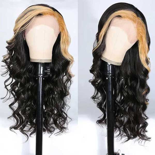 Mslynn Honey Blonde Skunk Stripe Wig Body Wave Wig 13x4 Lace Front Wig Pre Plucked With Baby Hair