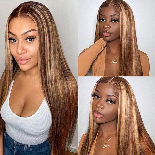 [20"=$139] 4/27 Highlight Wig 4X4 Lace Closure Wig Straight Wig