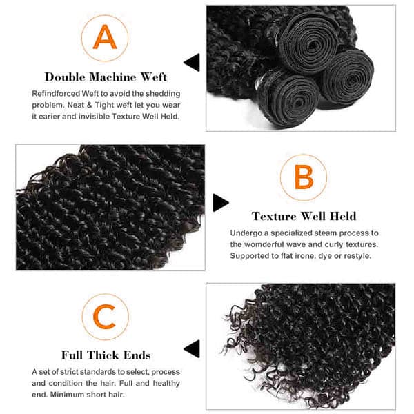Mslynn Hair Kinky Curly 4 Bundles With Lace Closure 100% Unprocessed Kinky Curly Human Hair Bundles with 4x4 Lace Closure Natural Color