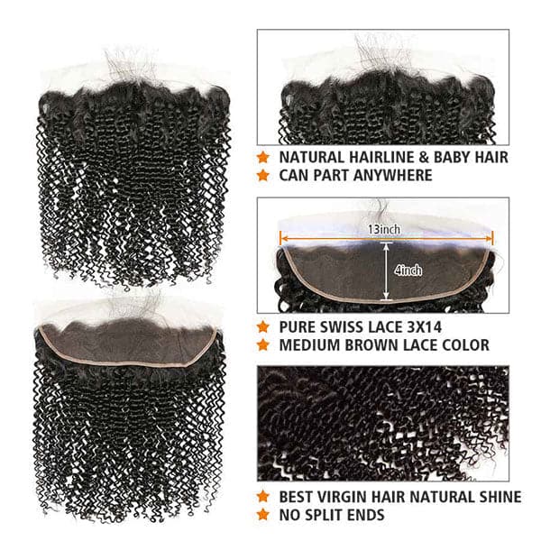 Mslynn Hair Malaysian Kinky Curly Human Hair Bundles 3 Bundles With Frontal 100% Unprocessed Virgin Kinky Curly Hair Bundles Natural Color