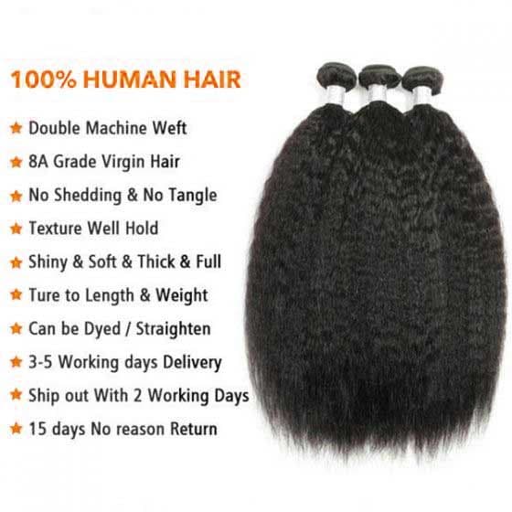 Mslynn 100% Human Hair Kinky Straight Hair 3 Bundles Human Hair Bundles With Lace Closure