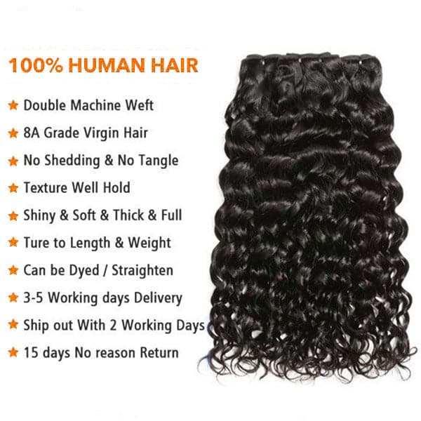 Mslynn Hair Malaysian Hair Water Wave 3 Bundles with Frontal 100% Virgin Human Hair Bundles Malaysian Hair Extensions Natural Color