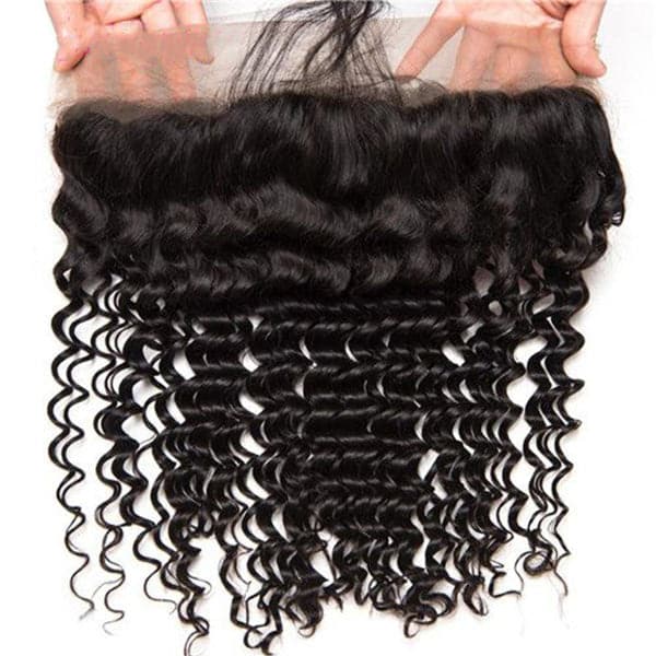 Mslynn Hair Peruvian Deep Wave 3 Bundles with Lace Frontal 100% Virgin Human Hair  Natural Color