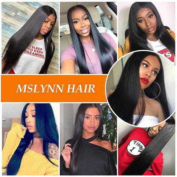 Mslynn Hair Brazilian Full Straight Hair 3 Bundles with Frontal 100% Unprocessed Virgin Hair Natural Color