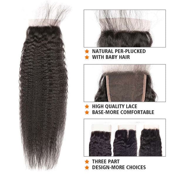 Mslynn Hair Kinky Straight 4 Bundles With Closure 100% Human Hair Bundles With 4X4 Lace Closure