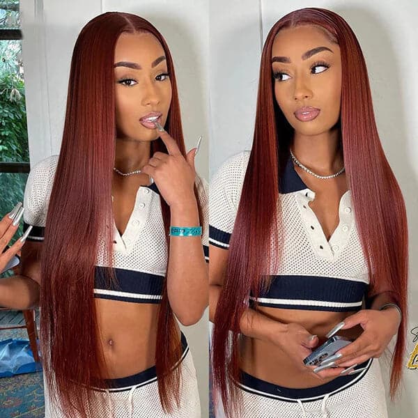 Mslynn #33 Reddish Brown Color Wig 13x4 Straight Lace Front Wig Transparent Lace Wigs