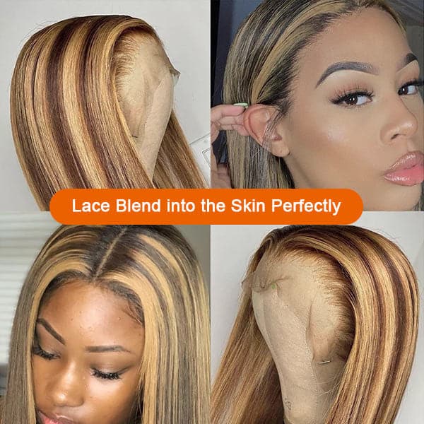 Mslynn 4/27 Straight Highlight Colored Lace Front Wigs Transparent T Part Wig With Baby Hair