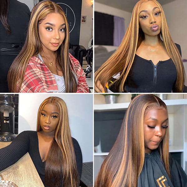Mslynn 4/27 Straight Highlight Colored Lace Front Wigs Transparent T Part Wig With Baby Hair